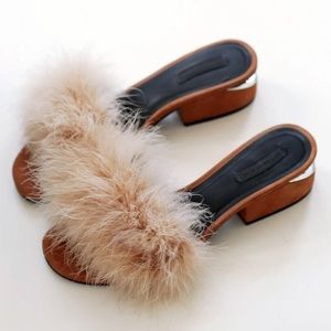 Alexander Wang Lou marabou feathers blush suede sandals 36.5